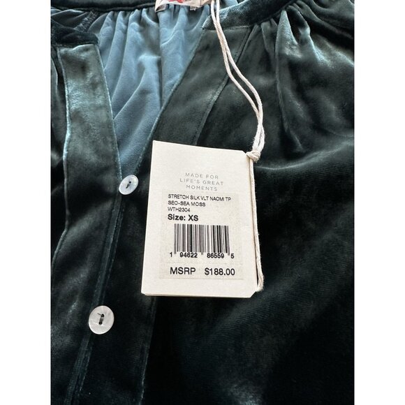 Faherty NWT Stretch Silk Velvet Naomi Top Green Moss Size XS Button Down - Picture 4 of 8